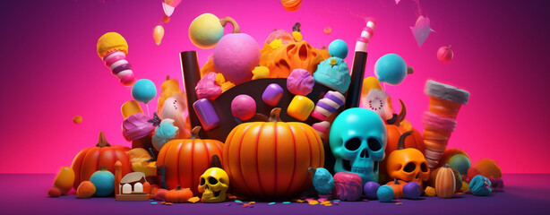 Fototapeta na wymiar candy spider celebration halloween sweet purple party pumpkin holiday orange. Generative AI.