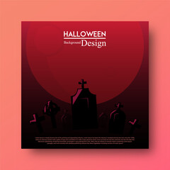 Halloween graveyard background social media design square banner template for place text advertisement.