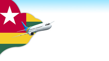 Fototapeta premium 3d illustration plane with Togo flag background for business and travel design