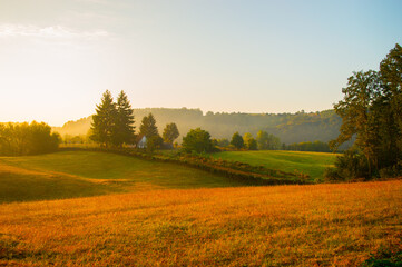 Obraz premium Countryside in summer morning. Farmland in Valjevo, Serbia, Europe. Rural tourism.