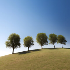 Fototapeta na wymiar group of trees on a hilltop against a clear blue sky repr two generative AI