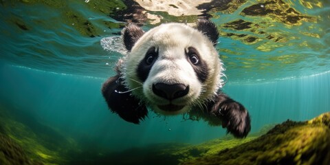 a panda in underwater, generative AI - obrazy, fototapety, plakaty