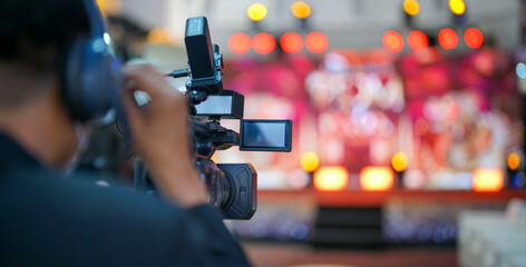 professional video camera with stream at a concert, live broadcast of the press conference stream...