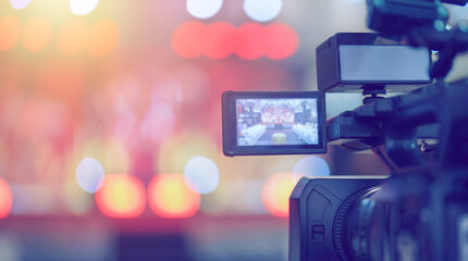 video camera with stream at a concert, live broadcast of the press conference stream to the...