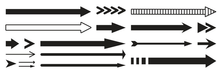 Straight long horizontal arrow set. Vector illustration flat style. Isolated on white background.
