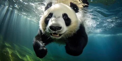 Foto auf Alu-Dibond a panda in underwater, generative AI © VALUEINVESTOR