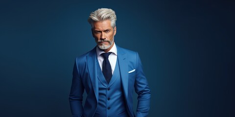 Obraz premium An elegant beautiful African American man in his 50s. Serious middle-aged man with a short gray hair looking at camera.