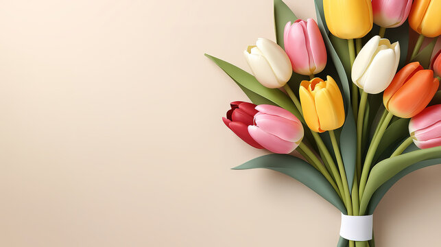Bouquet of tulips on a pastel background birthday promotion valentine's day. Generative Ai
