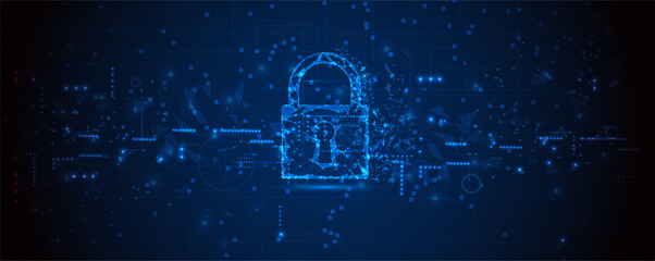 internet digital security technology concept for business background. Lock on circuit board