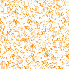 Beautiful Halloween pumpkin seamless pattern hand drawn transparent background