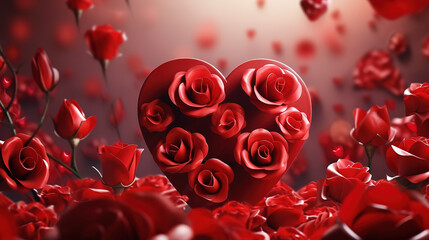 Happy valentines day design with roses flower in a heart shape. Generative Ai