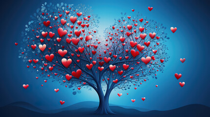 Beautiful heart shape tree valentines day card design. Generative Ai - obrazy, fototapety, plakaty