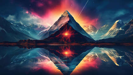 A mountain with a triangle in the middle Abstract background. Generative Ai