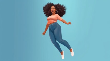 Young slim african american female in big jeans enjoy weight loss result with fat abstract body around - obrazy, fototapety, plakaty