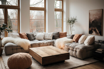 modern living room with a sofa. Generative Ai