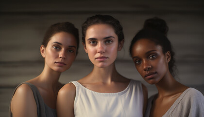 Portrait of three multicultural women standing together - obrazy, fototapety, plakaty