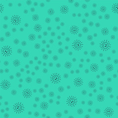Black Sun icon isolated seamless pattern on green background. Vector