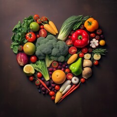 vegetables and fruits, heart shaped, AI generated