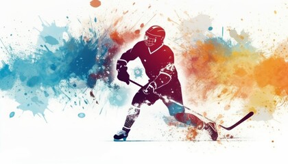 Fototapeta na wymiar hockey player silhouette, banner, AI generated