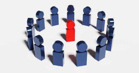 The leader or presenter tells a lecture in a circle of listeners, 3d rendering