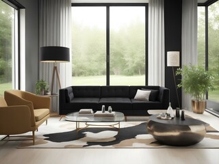modern living room with black sofa