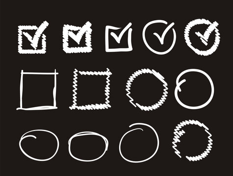 Check checklist tick list box doodle checkbox mark isolated set. Vector flat graphic design illustration