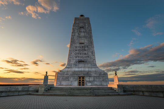 KILL DEVIL HILLS, NORTH CAROLINA - MAY 5, 2023: The Wrights Brothers National Memorial at Sunset