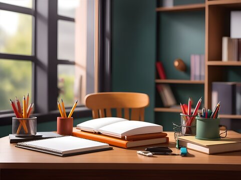 Learning desk office. education wallpaper