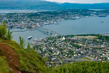 Poster Tromsø cityscape, panoramic view while hiking the Fløya mountain,  Troms of Finnmark, Norway © Luis
