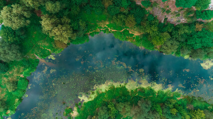 idyllic aerial country side landscape wilderness area of national parkland river and trees beautiful nature colors