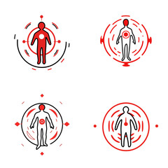 Immunity set of vector icons in minimalistic, black and red line work, japan web, icons pack