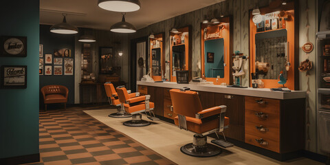 hair salon with a retro-inspired design two generative AI - obrazy, fototapety, plakaty