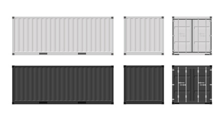 Large shipping containers. White and black cargo containers. Vector illustration. Isolated on white background.	
