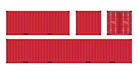 Set of red shipping cargo containers for transportation. Vector illustration in flat style. Isolated on white background.	
 - obrazy, fototapety, plakaty