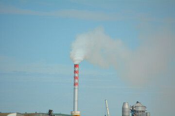 view of atmospheric air pollution from factory, industria landscape - obrazy, fototapety, plakaty