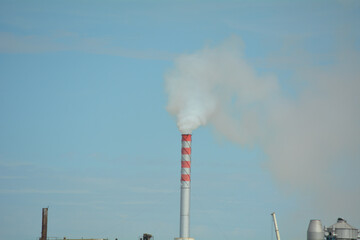 view of atmospheric air pollution from factory, industria landscape - obrazy, fototapety, plakaty