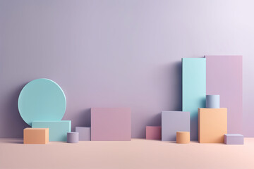 Minimalistic abstract pastel colored vector style backdrop background. circular and cubic forms in pastel colors. - obrazy, fototapety, plakaty