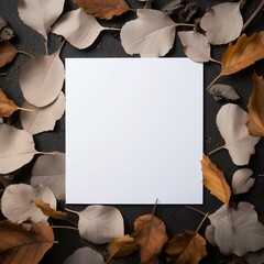 Blank square white card lying on a background of elegant autumn leaves Generative AI