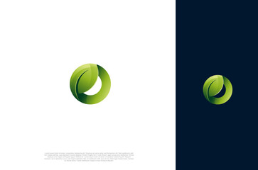 Green Leaf nature environtment element logo design. Circle green leaf power energy ecology sustainability. Vector Concept illustration.
