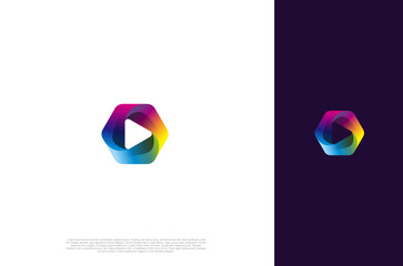 Media Play button media icon. Multimedia logo. Design vector illustration template