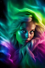 Fototapeta premium rainbow cosmic beauty queen realistic fairy queen professional airbrushing techniques high definition accent lighting generative ai