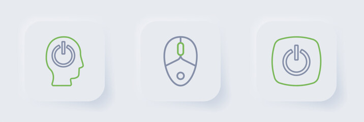 Set line Power button, Computer mouse and icon. Vector