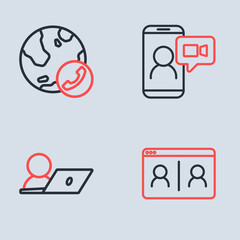Set line Video chat conference, and icon. Vector