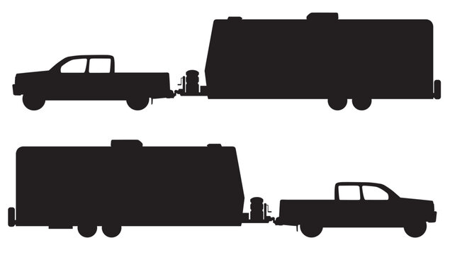 Pickup and Camp Trailer in Silhouette