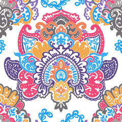 Blooming colorful flowers with swirls decoration