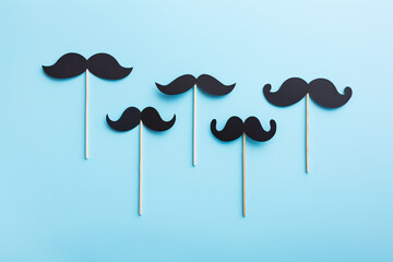 Fototapeta premium movember concept, black mustaches with sticks on a blue background