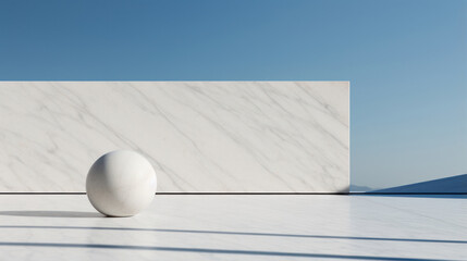 A clean and minimalist marble sphere still life, pure simplicity. Generative AI.
