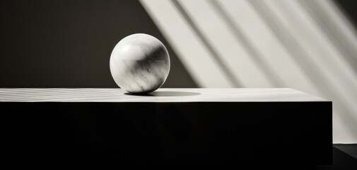 A clean and minimalist marble sphere still life, pure simplicity. Generative AI.