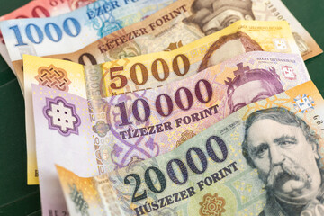 Hungarian forint, paper money, financial and business concept, close up