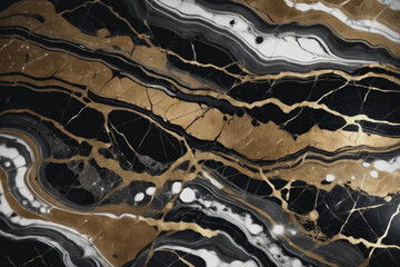 Black, gold and white vector marble texture for tile wallpaper, luxurious background.